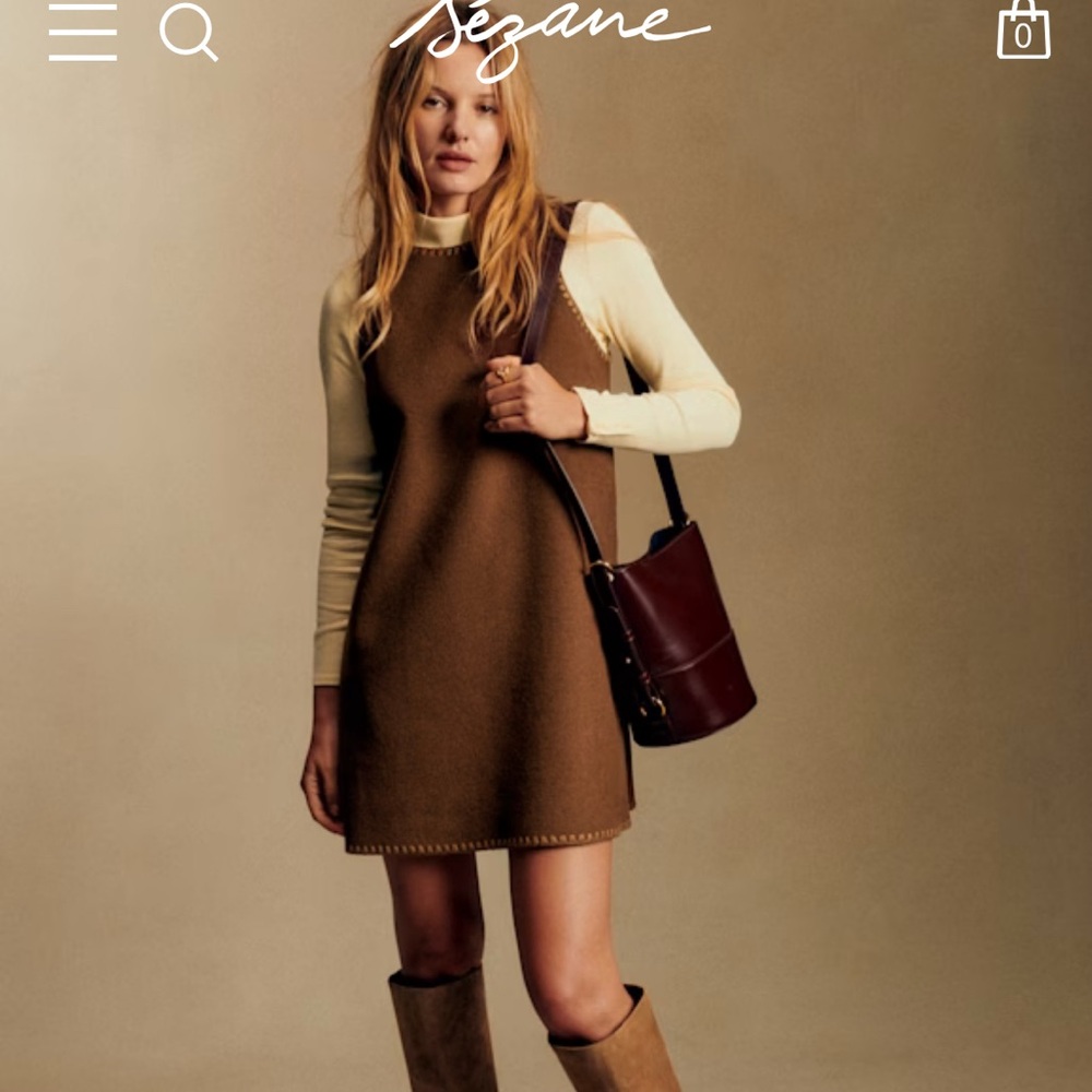 Brown Wool Blend Sleeveless Shift Dress